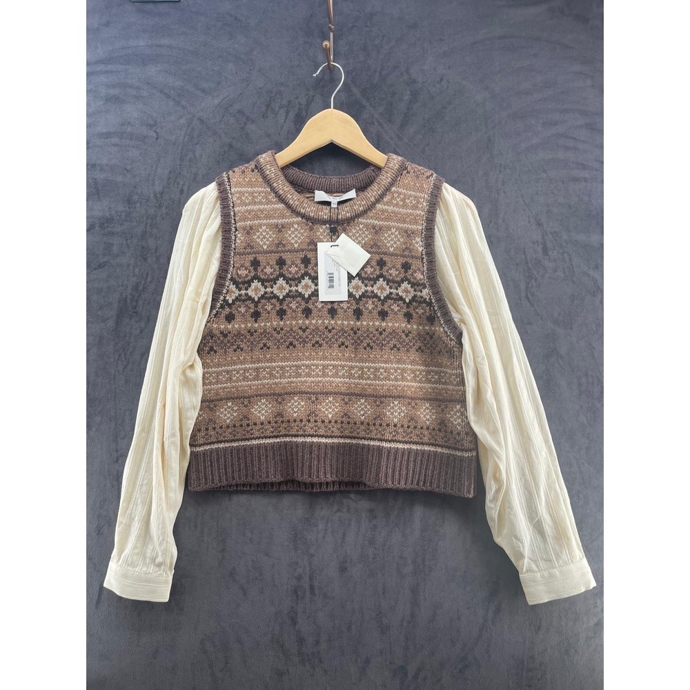 Sea New York Finja Fair Isle Combo Top Merino Wool Sweater Camel AW23-034 XS